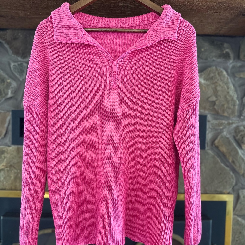 Barbiecore, Vintage Y2K  Hot Pino Ribbed Half Zip Sweater